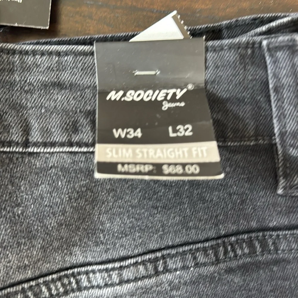 Society Black Straight-Leg Jeans with Distressed Finish